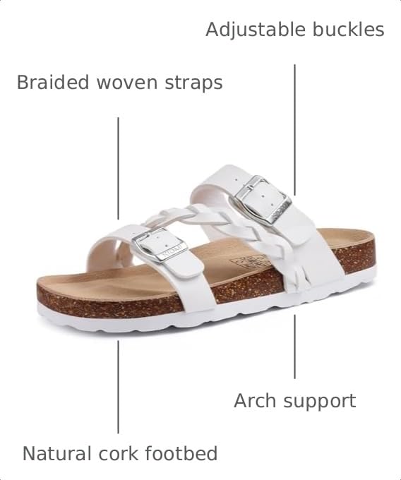 Image of KIDMI Women's Cork Footbed Sandals with Arch Support Comfortable Slip-On Slide Sandals With Adjustable Buckle for Summer