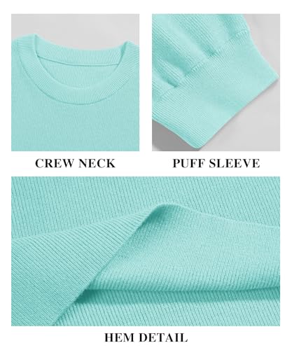Image of Bodosalia Womens Puff Short Sleeve Sweater Casual Summer Crew Neck Pullover Tops Ribbed Knit Sweater Blouse