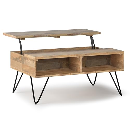 Image of SIMPLIHOME Hunter 36 inch Wide Solid Mango Wood Coffee Table in Natural