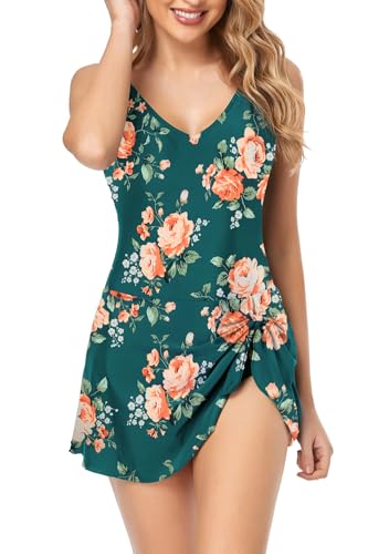 Upopby Women's One Piece Swimdress Swimsuits for Women Tummy Control Swim Dress Slimming Side Tie Skirted Bathing Suits2