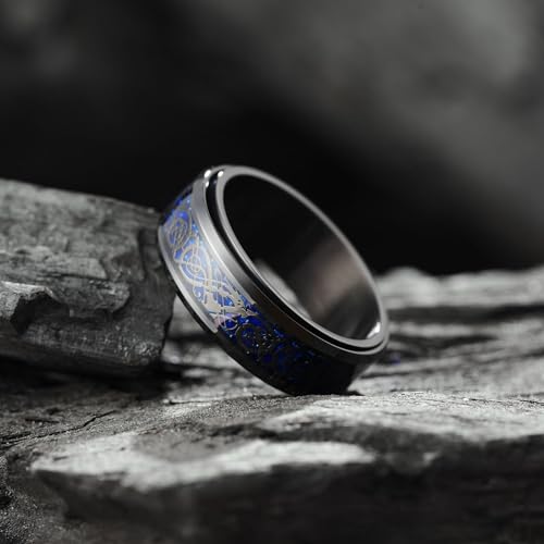 Image of King Will 316L Stainless Steel Spinner Ring for Men Women- 8mm Width Fidget Ring with Dragon /Celtic Knot Pattern, Stress Anxiety Relief Comfort Fit Wedding Band