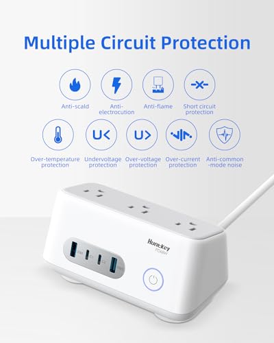 Huntkey 68W USB C Charging Station, 7-in-1 USB C Power Strip for iPhone14/15, 5ft Extension Cord with 3AC,2USB A,2USB C,Max 68W Power Delivery Accessory with Silicone Desktop Fixator (White)