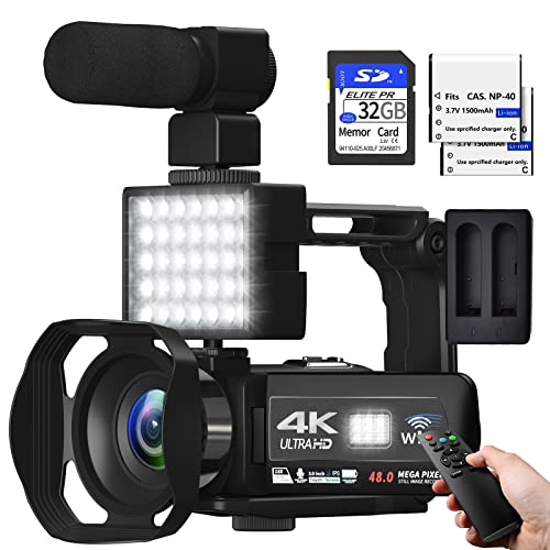 VETEK 4K Video Camera Camcorder, Vlogging Camera for YouTube, 3.0" 270°Rotatable Touch Screen 18X Digital Zoom Video Recording Camera with WiFi Camcorder, 32GB SD Card, 2.4G Remote and 2 Batteries