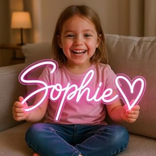 Custom Neon Sign LED Neon Light Sign Personalized Dimmerable Neon Signs with Character Name Sunname Gift for Girls Boys Bedroom Birthday Home Wall Decoration Wedding Party Bar Coffee Shop Logo