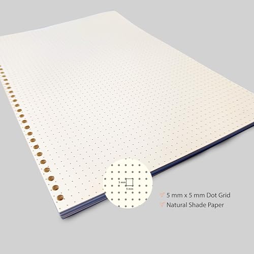 Image of PaperO A5 Punched Loose Leaf Dot Grid Sheet /Paper | 80 GSM | 100 Sheets | (21 x 14.5 cm) | Ideal for Artists & Designers | Suitable for Spiral Binding