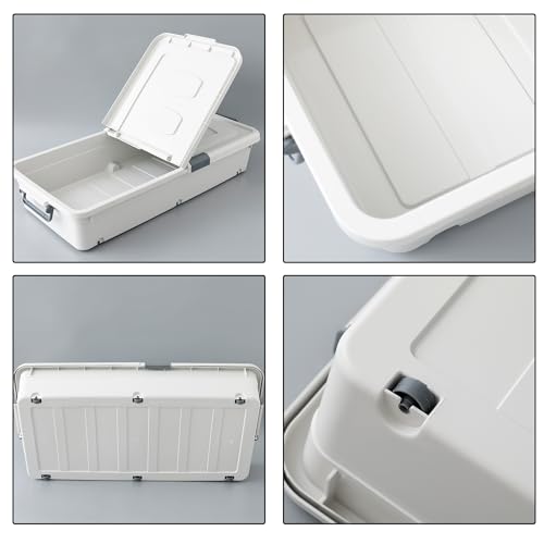 Image of Kuber Industries Pack of 3 Underbed Storage Box | Storage Box with Double Open Lid and Wheels | Multipurpose Dustproof & Stackable Storage Box | YN156 | Gray & White