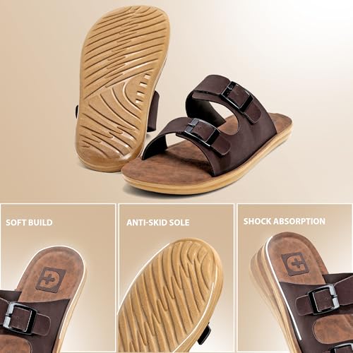 Image of Men Comfortable Double Strap Slippers with Cushioned Footbed, Adjustable Buckle Design, Lightweight Everyday Wear Slippers for Indoor Outdoor Use