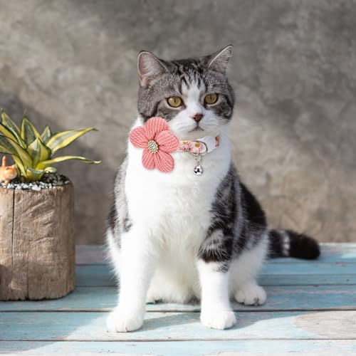 Image of YUXIANLB Dog Kitten Collar Cute Pink Floral Collars with Bell for Daily Walks Parties Birthday Fashionable Adjustable Small Puppy Cat Accessory for Small Pets Soft Comfortable Nylon Collar for Pets