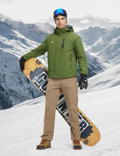 Image of TBMPOY Men's Winter Ski Jacket Waterproof Warm Snow Insulated Coat Fleece Lined Snowboard Hooded Raincoat