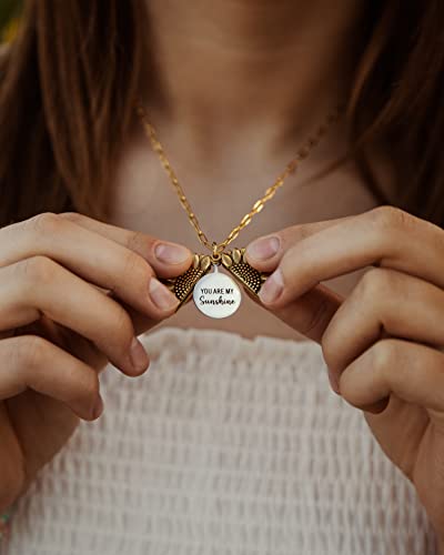 Suavell You Are My Sunshine - Sunflower Necklace Locket For Women. 18K Gold Plated Pendant With Engraved Hidden Message – Gifts For Women, Mom, Mother, Daughter, Sister, Teens. #TOP2