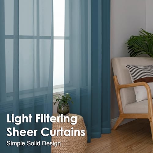 Image of OVZME 2 Pieces Dusty Blue Sheer Curtains 84 inches Long-Lightweight Soft Window Treatment Panels for Master Room /Living Room, 2 Panels=84 inch W, Each W42 x L84