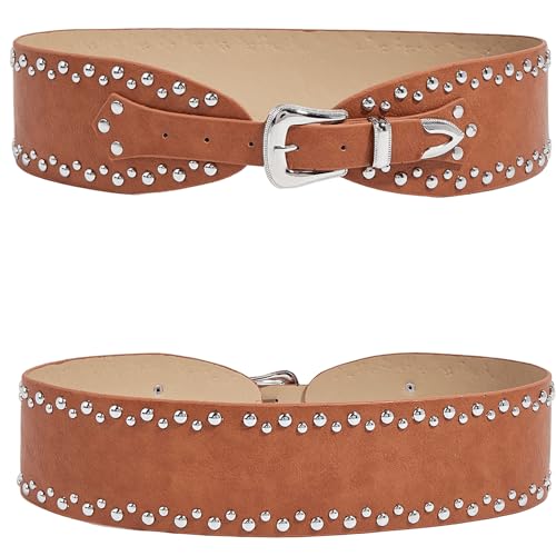 IZUS Women Country Belt Retro Cowgirl Waist Strap with Western Buckle 3.15in Wide Faux Leather Belts for Coat/Dress