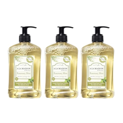 A LA MAISON de Provence Liquid Hand Soap | Rosemary Mint Scent | French Milled Moisturizing Natural Hand Soap | in 16.9 oz. Pump Bottles | (3 Pack)