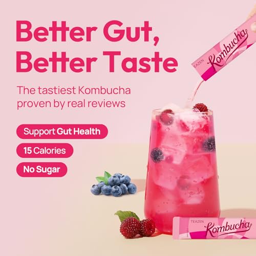 Image of TEAZEN Berry Kombucha Tea, Hydration Drink Mix, Sugar Free, Live Probiotics & Prebiotics, 30 Sticks, 5.29oz