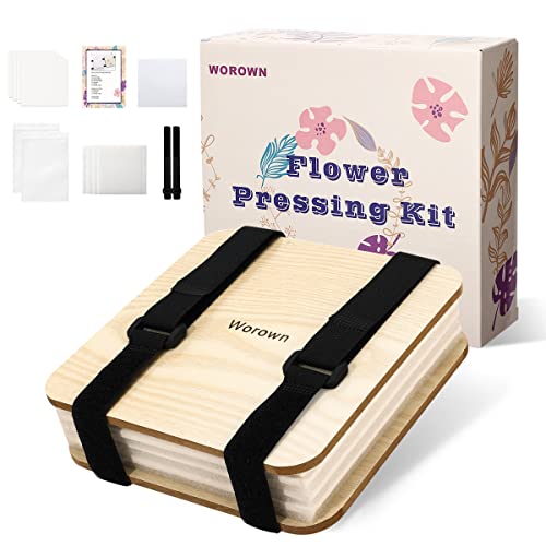 Worown Kit de prensa de flores de 15 x 15 cm, mini prensa de hojas y plantas con 4 capas, que incluye instrucciones para la creación de muestras y tarjetas de felicitación (Blanco)