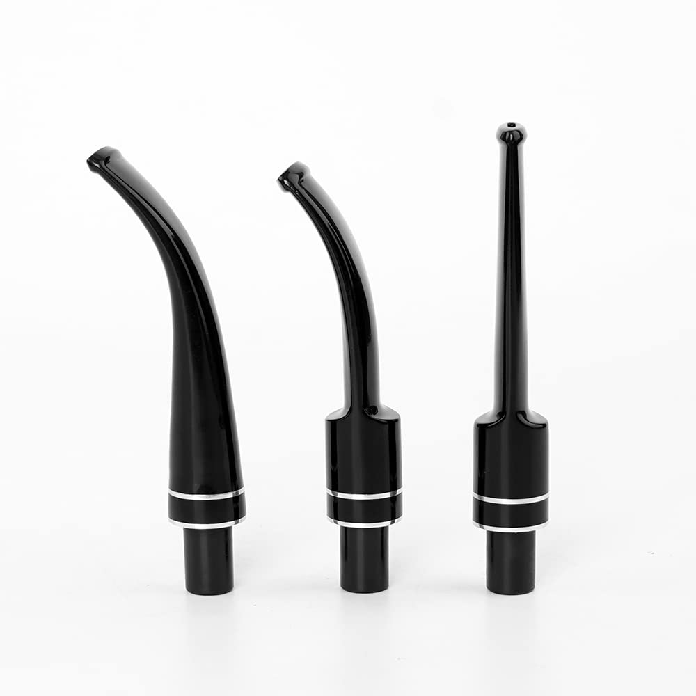 MUXIANG Pipe Stem Replacement Black Bent Saddle Mouthpiece Combination Double Ring Decoration Fit 9mm Carbon Filters BE0042/52/67