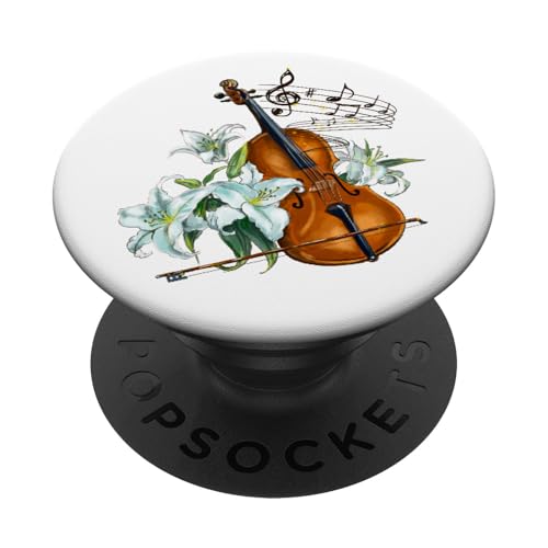 Œuvre d'art Violon et lys Blancs - Cadeau élégant pour Les Amateurs de Musique PopSockets PopGrip Adhésif