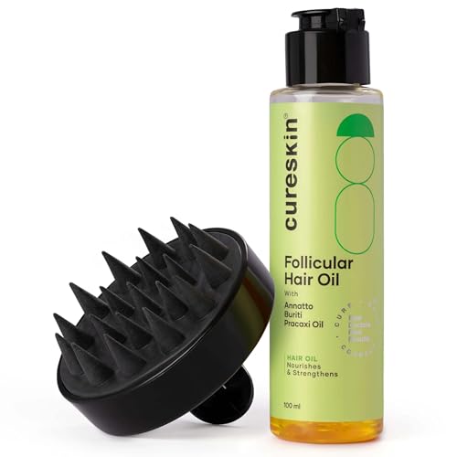 Image of Cureskin Follicular Hair Oil + Scalp Massager | Nourishing & Strengthening Combo with Annatto, Buriti & Pracaxi Oil | Reduces Hair Fall & Improves Scalp Health