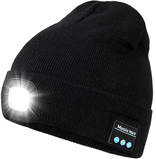 ADLOASHLOU Unisex Bluetooth Beanie Hat Light, 4 LED Wireless Headphones Caps, USB Rechargeable Wireless Musical Running Hat,for Skiing Camping Cycling Christmas New Year Gifts for Dad Husband Boys 1#