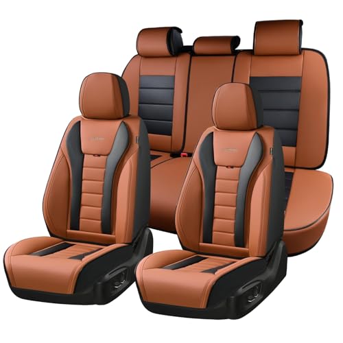 Image of Coverado Car Seat Covers Full Set, Seat Covers for Cars, Front Seat Covers and Back Seat Cover Waterproof Leather Automotive Seat Cover, Universal Car Interior Protectors Cushion for Most Cars