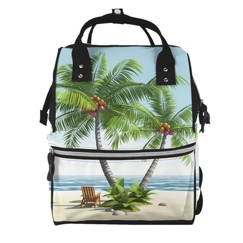 Sac à dos à langer palmier tropical noir idéal pour les balades en poussette avec bébé