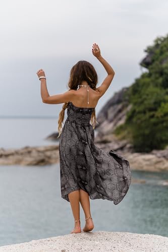 Image of Women's Boho Maxi Long Skirt & Dress - 2-in-1 Convertible Mandala Floral Hippie Outfit - Summer Beachwear, Fair Trade