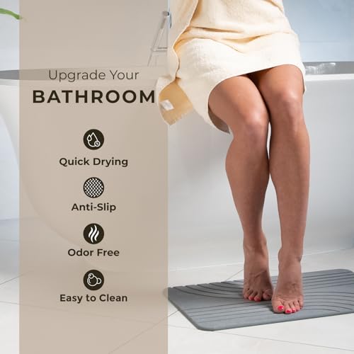 Image of TOSORO - Stone Bath Mat Diatomaceous Earth Shower Mat Non-Slip Super Absorbent Diatomite Stone Bath Mats for Bathroom Floor Quick Drying Natural Easy to Clean (23.5 x 15) - Graphite, 2pcs