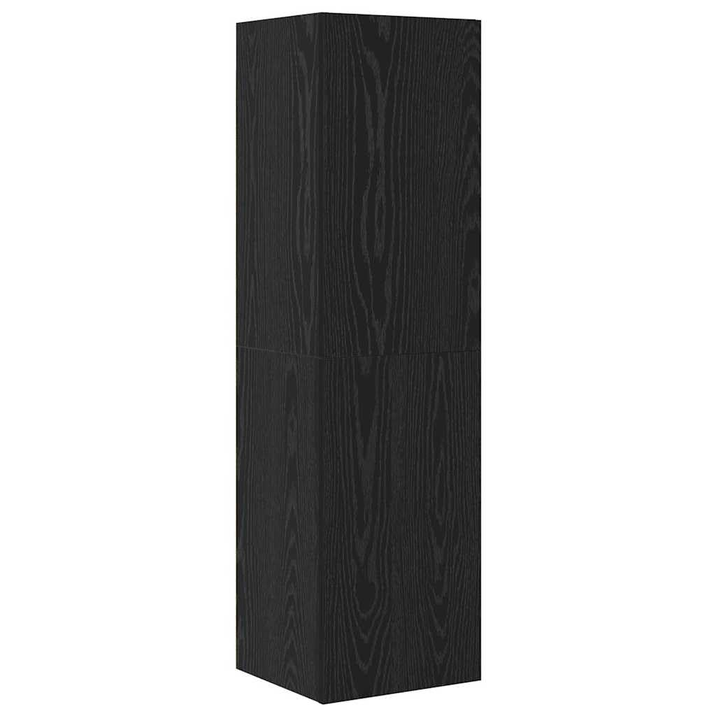 Meuble TV Mural en Bois d'ingénierie chêne Noir 4 pcs avec étagères, Porte à charnières, Rangement Suspendu pour Salon, Support Console Moderne et Design scandinave