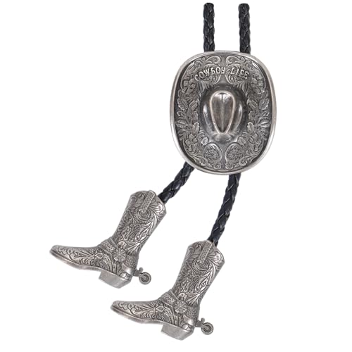 Image of Bolo Ties for Men Western - 3D Cowboy Hat Design With Vintage Boots, Western Bolotie Bola Tie