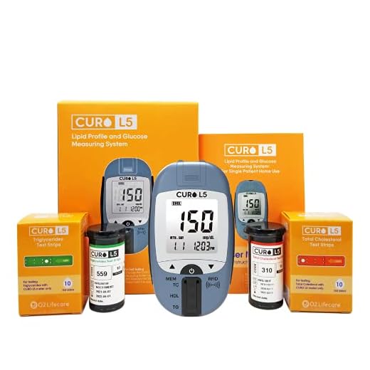 CUROfit Home Blood Cholesterol Test Kit - CURO L5 Digital Meter - (10 Total Cholesterol Strips & 10 Triglycerides Test Strips Included)