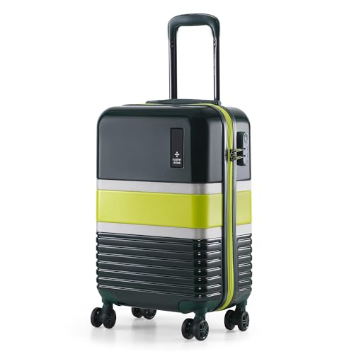 Nasher Miles Mexico Hard-Sided Polycarbonate 8 Wheels Double Spinner Cabin Luggage Dark Green and Lime 20 inch |55cm Trolley Bag,Small