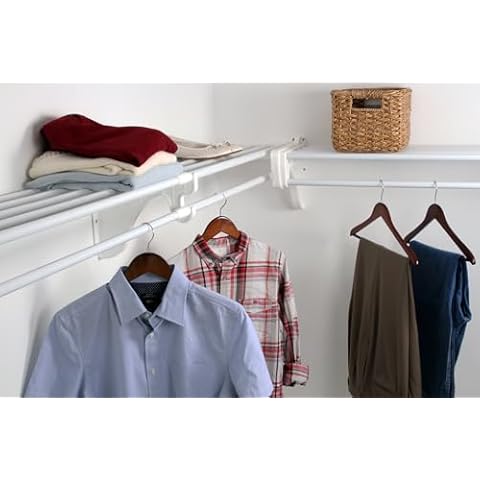 EZ SHELF- 2 Pack- Closet Shelf with Hanging Rod, Each Expands 40.5-73", Includes 1 End Bracket, White, Closet Shelves Hold 200 lbs, Easy Install Closet Organizer Alternate for Closet Wire Shelving Cover