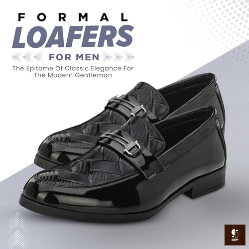 Image of STANPHORD Men Glossy Formal Slip-On Shoes | Patent Leather Dress Loafers | Cushioned Insole | Office Business Wedding Party Footwear(TPAJ 5040)