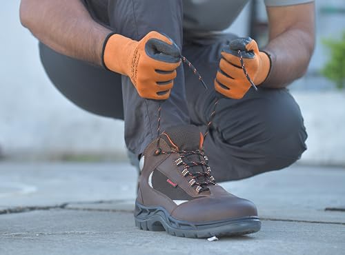 Image of Karam FS65 Brown Leather Safety Shoes for Men with Orange Lining | Double Density with Steel Toe | Antistatic, Antislip, Oil & Heat Resistant