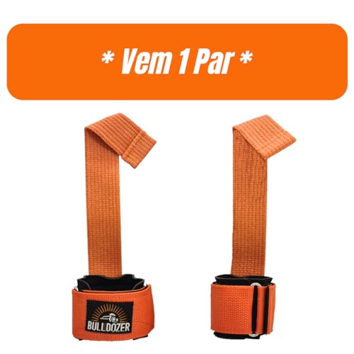 Strap Gancho Musculação com Munhequeira Profissional - Laranja
