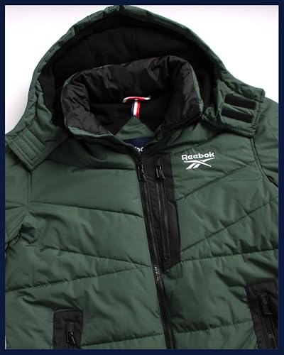 Image of Reebok Mens Winter Jacket - Thick Heavyweight Ski Winter Coat - Warm Insulated Quilted Hooded Puffer Coat for Men
