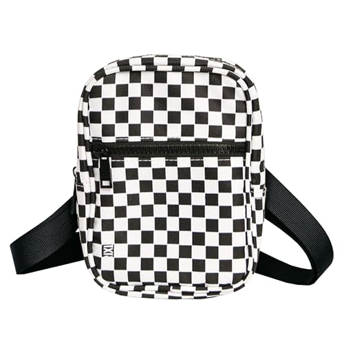 Brixley Crossbody Sling Bag Travel Purse for Women 9 Pocket Sling Pack 5 Multi- Position Wear Fanny Pack for Everyday & Trips (Black Checkered)