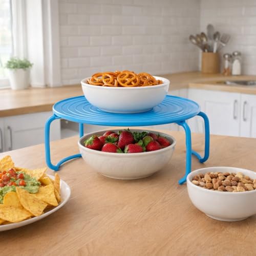 Image of Questsole Stackable Microwave Shelf, Blue, Food Grade Plastic, Space Saving Kitchen Organiser, Refrigerator Storage Rack (2, Blue)