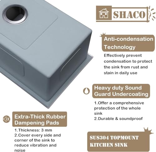 Image of SHACO 25 Inch Drop In Kitchen Sink, Top Mount 16 Gauge 304 Stainless Steel 25x22 Inch Single Bowl Sink, Brushed Nickel Drop In RV Laundry Utility Sink, Topmount Overmount Sinks with Drain
