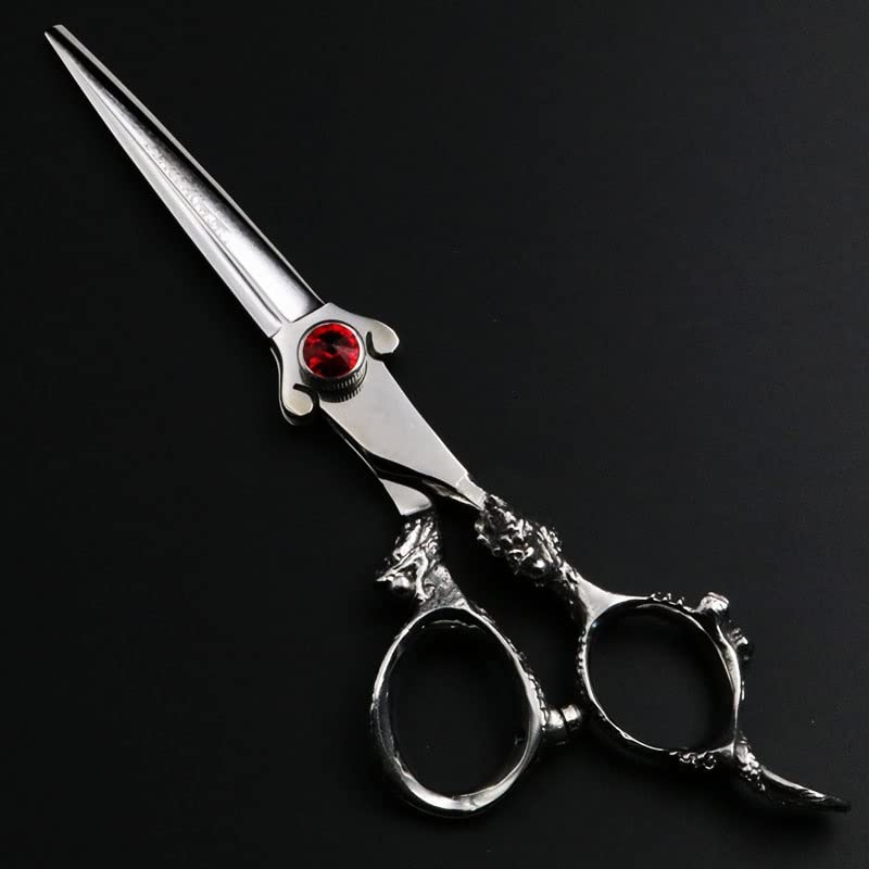Hair Cutting Shears, 6 Inch Professional Hairdressing Scissors Set Cutting And Thinning Barber Shears Dragon Handle Ruby Style (Color : Set)