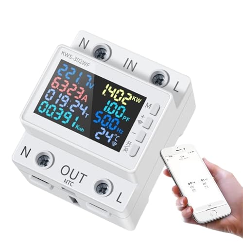 Stromzähler Hutschiene Wlan, 9 in 1 Wifi Smart Stromzähler Multifunktionaler Wechselstromzähler KWh Zähler mit Leckageschutz LCD Digitale Stromzähler mit Stromüberwachung, Fernbedienung