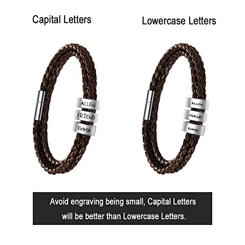Shinesand Personalized Mens Leather Bracelet With Custom Beads, Customized Braid Leather Bracelet Engraved With Names For Men #TOP3