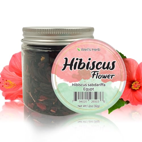 Well's Dried Hibiscus Flower Herb (1.2 oz) for Hair & Skin Care, Provides Deep Moisturization and Nourishment with 100% Natural Ingredients, Ideal for DIY Hair Oil, Styling Agent