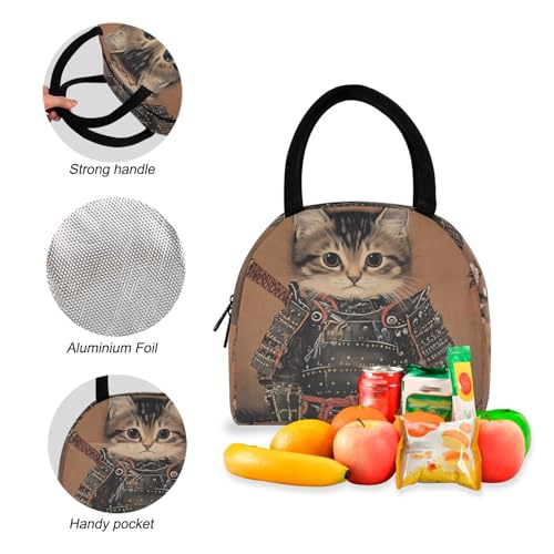 Backpack Lunch Box Set Large Capacity Travel Backpacks and Insulated Lunch Bag for Commute Hiking Picnic Cute Cat Samurai Print4