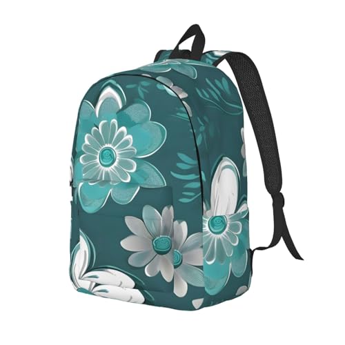 Teal Grey and White Floral print Duffel Bag, Lightweight Duffel Bag, Casual Backpack, 17.7 x 6.3 x 12.2 inches2