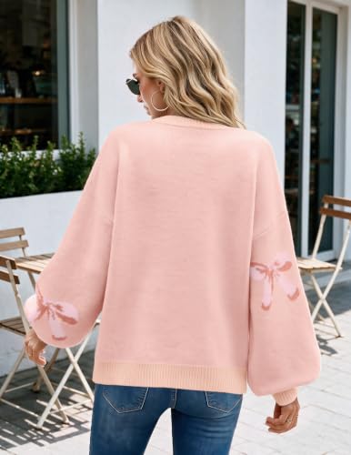 Image of Libsorge Womens Oversized Cute Bows Crewneck Pullover Sweater