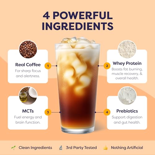 Image of Javvy Protein Iced Coffee - Premium Whey Protein & Iced Coffees, 100% Natural Cold Brew, Zero Artificial Flavors & Sweeteners, 80mg Caffeine, No Added Sugar, 20 Servings, Iced Cinnamon Roll, 1 Pack