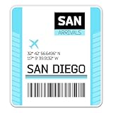 Squiddy San Diego Airport Code SAN Travel Luggage Tag - Vinyl Sticker Decal for Phone, Laptop, Water Bottle (3" high)
