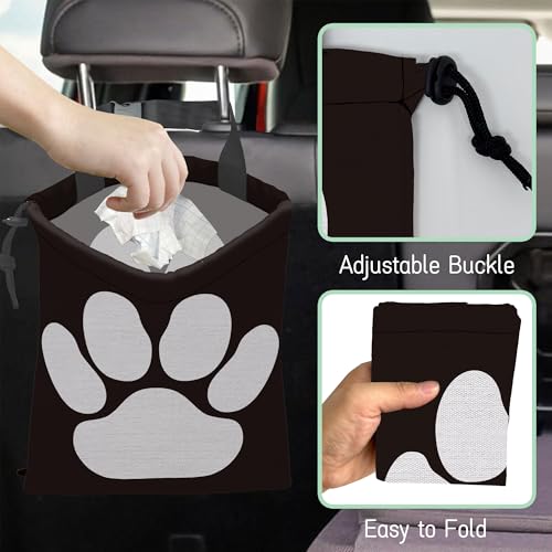 Image of Dog Paw Car Trash Bag,Hanging Drawstring Car Garbage Bag,Waterproof Canvas Car Back Seat Organizer with Adjustable Buckle,for Vehicles,SUVs,Camping,Road Trips