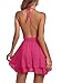 LYANER Women's Halter Deep V Neck Backless Ruffle Sleeveless Sexy Skater Mini Dress Solid Rose Small